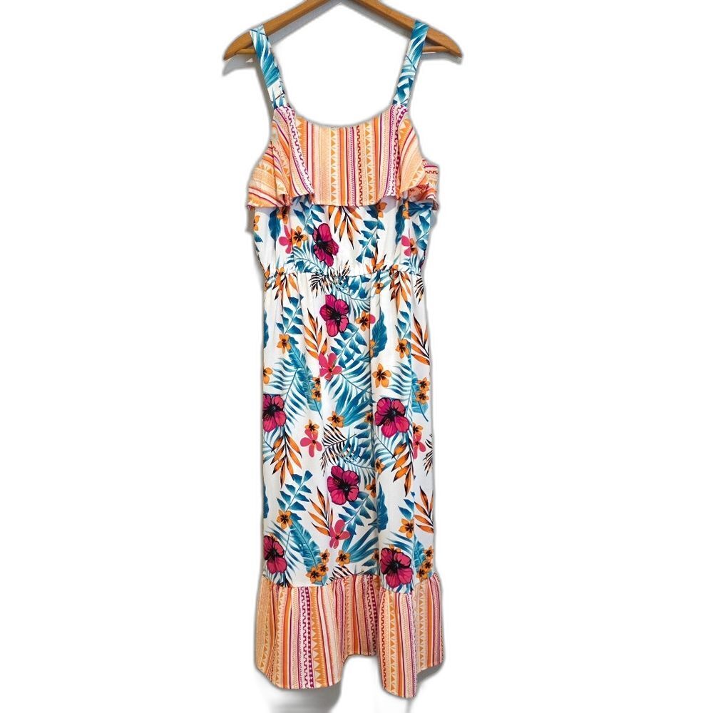 Absolutely Famous Floral Ruffled Midi Sundress Tropical Vacation Size Small